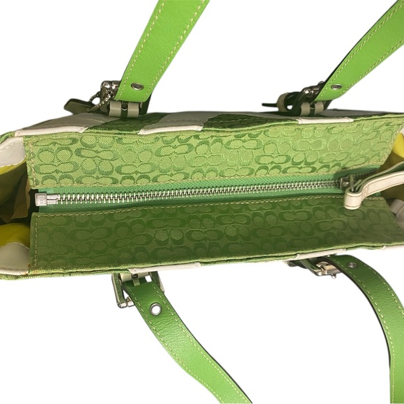 Coach Green & White Zebra Striped Signature Logo Tote - Picture 8 of 15